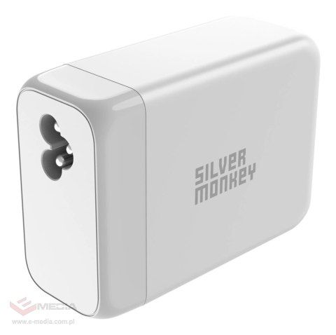 Ładowarka GaN Silver Monkey SMA156 200W 3x USB-C PD USB-A QC 3.0 z odłączanym kablem zasilającym - biała