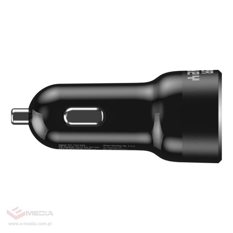 Ładowarka samochodowa Silver Monkey SMA078 1xUSB-C 1xUSB-A 45W PD QC - czarna