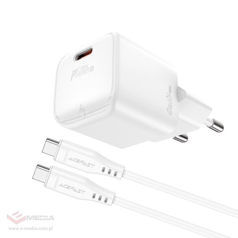 Ładowarka sieciowa Acefast A77 Mini PD 30W GaN + kabel USB-C - biała