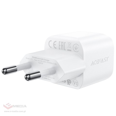 Ładowarka sieciowa Acefast A77 Mini PD 30W GaN + kabel USB-C - biała