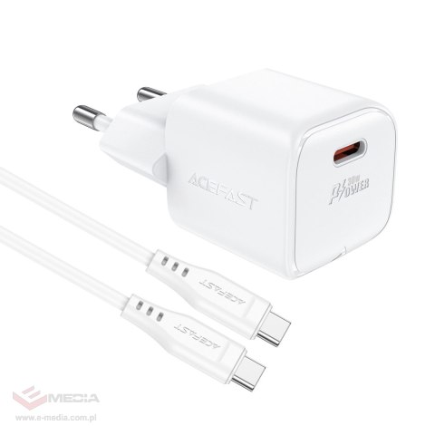 Ładowarka sieciowa Acefast A77 Mini PD 30W GaN + kabel USB-C - biała