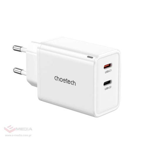 Ładowarka sieciowa Choetech PD6013 2x USB-C PD 65W GaN - biała