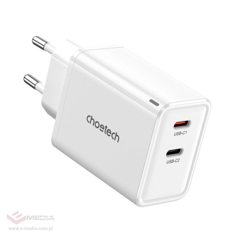 Ładowarka sieciowa Choetech PD6013 2x USB-C PD 65W GaN - biała