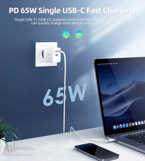 Ładowarka sieciowa Choetech PD6013 2x USB-C PD 65W GaN - biała