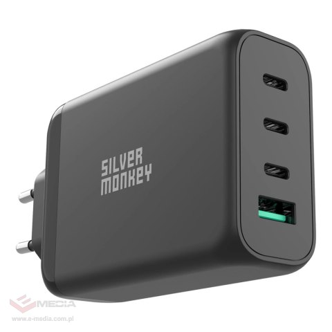 Ładowarka sieciowa Silver Monkey GaN 130W 3x USB-C PD 1x USB-A 3.0 QC - czarna