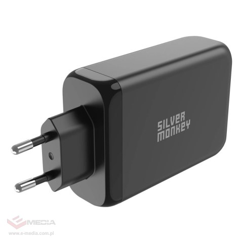 Ładowarka sieciowa Silver Monkey GaN 130W 3x USB-C PD 1x USB-A 3.0 QC - czarna