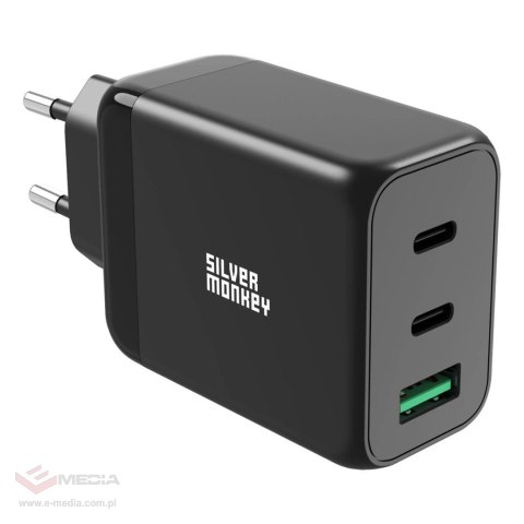 Ładowarka sieciowa Silver Monkey GaN 65W 2x USB-C PD 1x USB-A QC 3.0 - czarna