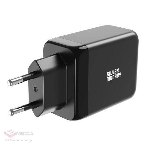 Ładowarka sieciowa Silver Monkey GaN 65W 2x USB-C PD 1x USB-A QC 3.0 - czarna