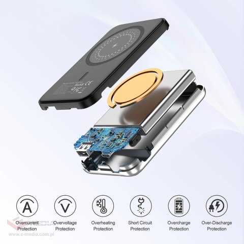 Mini powerbank Choetech B655 indukcyjny MagSafe USB-A / USB-C 5000mAh - srebrny
