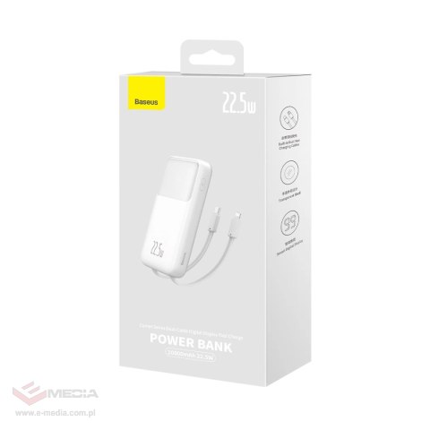 Powerbank Baseus Comet Series z wyświetlaczem 10000mAh 22.5W - biały + kabel USB-A - USB-C