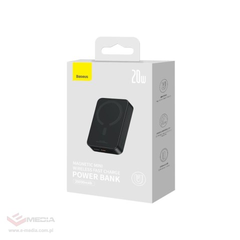 Powerbank Baseus Magnetic Mini 20000 mAh 20W - czarny + kabel USB-C / USB-C