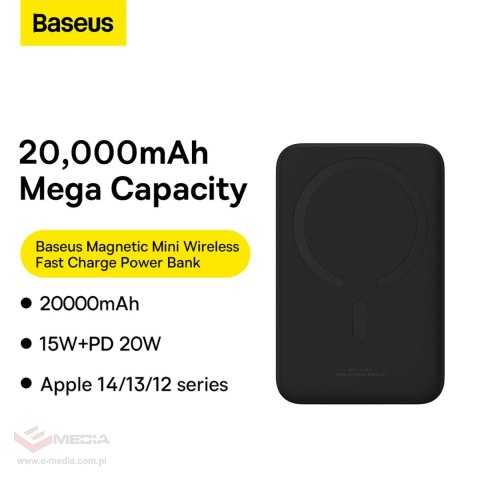 Powerbank Baseus Magnetic Mini 20000 mAh 20W - czarny + kabel USB-C / USB-C