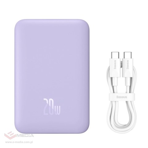 Powerbank Baseus Magnetic Mini indukcyjny 10000mAh 20W - fioletowy + kabel USB-C - USB-C