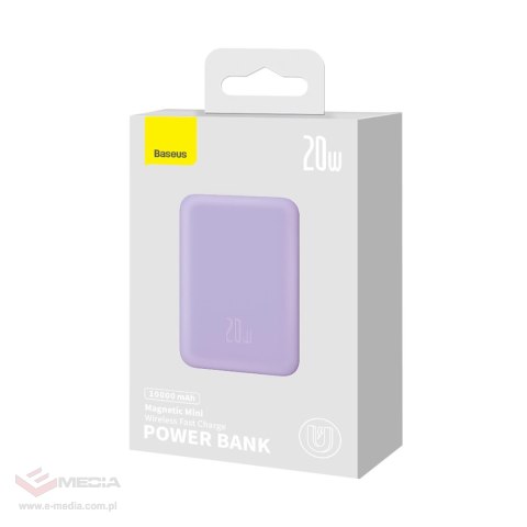 Powerbank Baseus Magnetic Mini indukcyjny 10000mAh 20W - fioletowy + kabel USB-C - USB-C