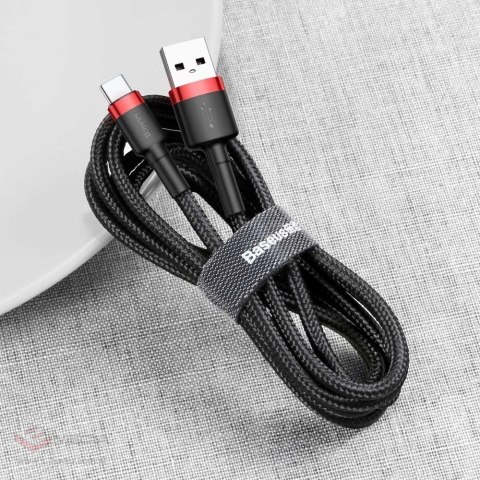 Baseus Cafule Cable wytrzymały nylonowy kabel przewód USB / USB-C QC3.0 2A 3M czarno-czerwony (CATKLF-U91)