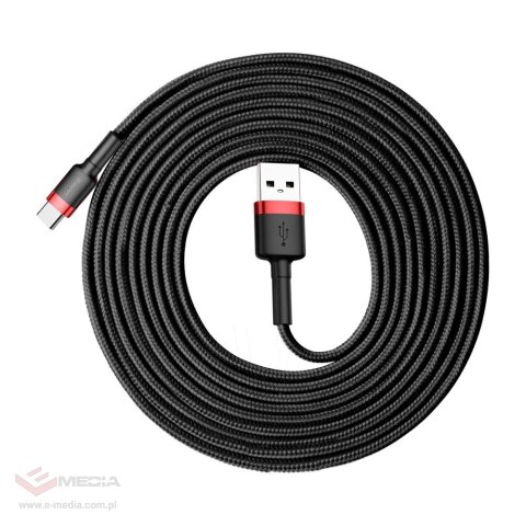 Baseus Cafule Cable wytrzymały nylonowy kabel przewód USB / USB-C QC3.0 2A 3M czarno-czerwony (CATKLF-U91)