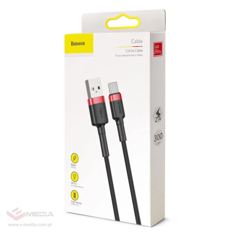 Baseus Cafule Cable wytrzymały nylonowy kabel przewód USB / USB-C QC3.0 2A 3M czarno-czerwony (CATKLF-U91)