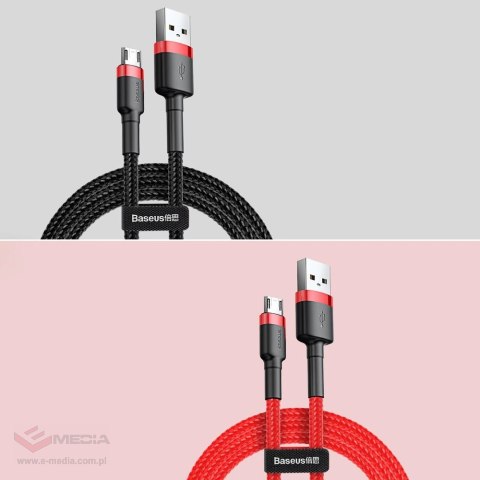 Baseus Cafule Cable wytrzymały nylonowy kabel przewód USB / micro USB 2A 3M czarno-czerwony (CAMKLF-H91)