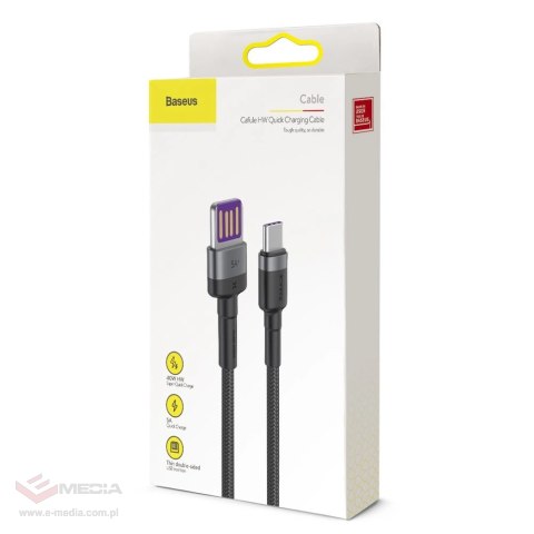 Baseus Cafule kabel przewód USB Typ C SuperCharge 40W Quick Charge 3.0 QC 3.0 1m szaro-czarny (CATKLF-PG1)