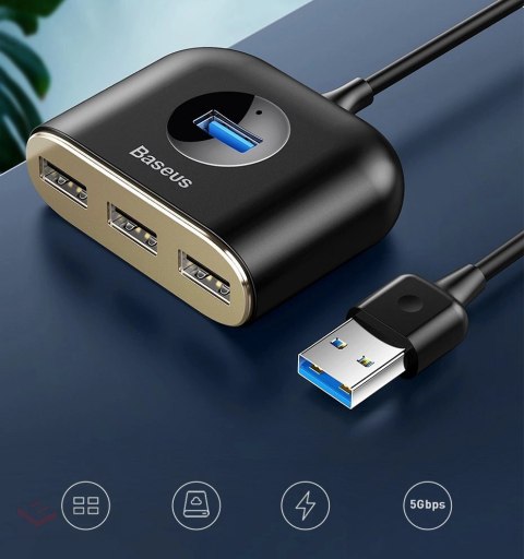 Baseus Square round 4 in 1 USB HUB Adapter(USB3.0 TO USB3.0*1+USB2.0*3) 1m Black (CAHUB-AY01)