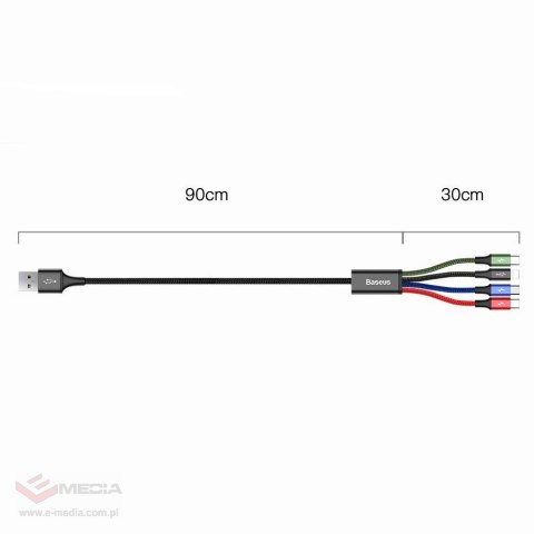 Baseus kabel przewód USB 4w1 2x Lightning / USB Typ C / micro USB w nylonowym oplocie 3.5A 1.2m czarny (CA1T4-A01)