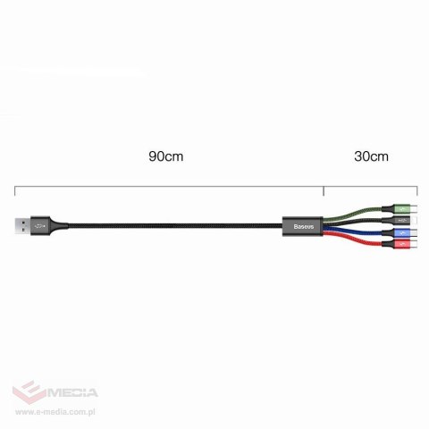 Baseus kabel przewód USB 4w1 Lightning / 2x USB Typ C / micro USB w nylonowym oplocie 3.5A 1.2m czarny (CA1T4-B01)