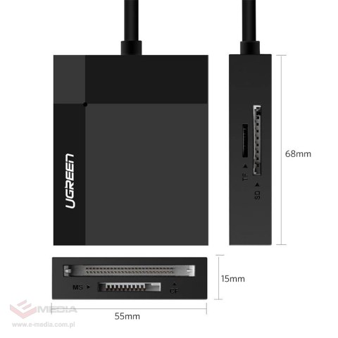 Czytnik kart pamięci Ugreen CR125 30231 SD / micro SD / CF / MS z kablem USB 3.0 1m - czarny