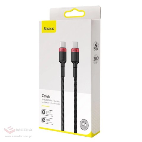 Kabel Baseus CATKLF-AL91 USB-C - USB-C PD QC 100W 5A 480Mb/s 2m - czarno-czerwony