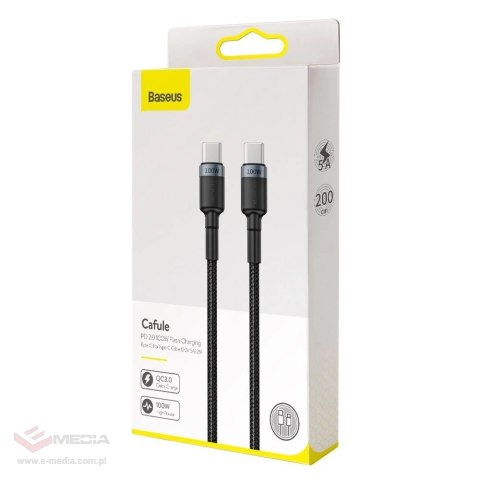 Kabel Baseus CATKLF-ALG1 USB-C - USB-C PD QC 100W 5A 2m - szary